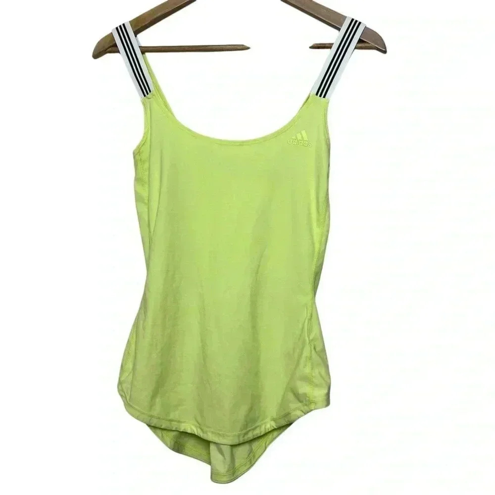 Adidas Neon Green Workout Tank Black and White Stretchy Straps | Size Small